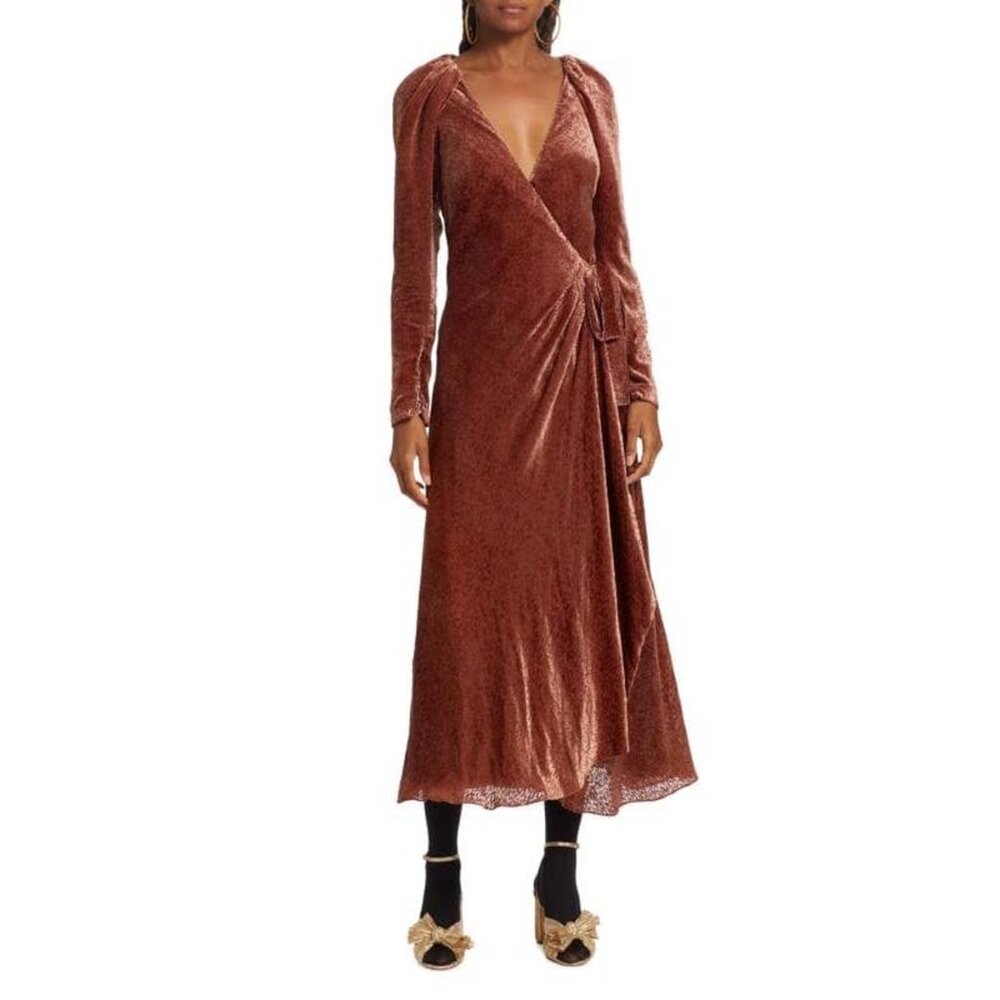 NWT Tanya Taylor Laureen Velvet Wrap Dress Size 16 - Picture 2 of 5